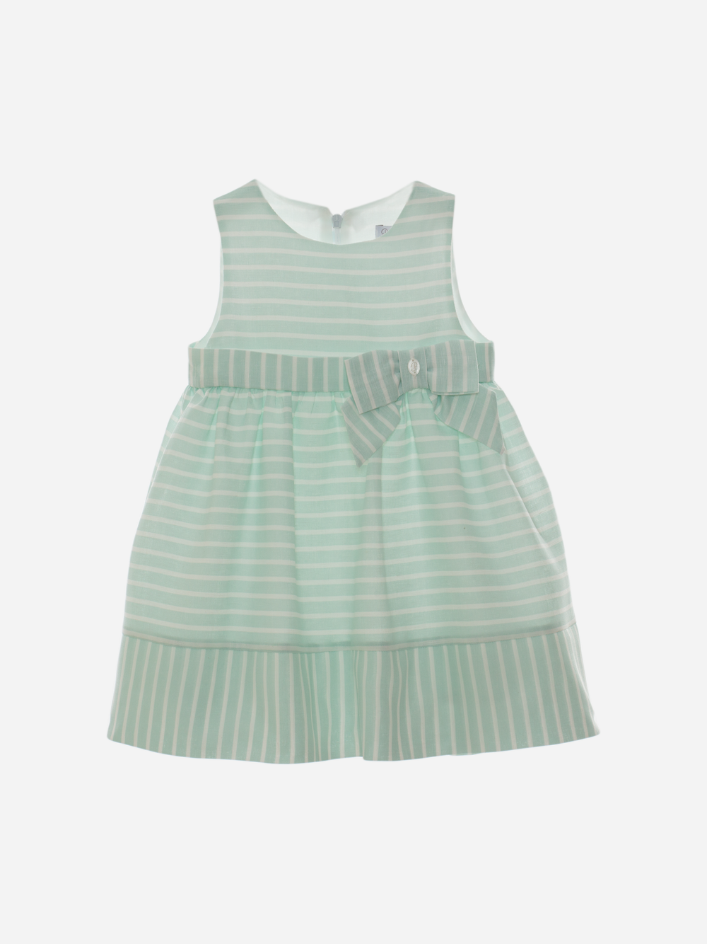 Girls green striped dress with bow