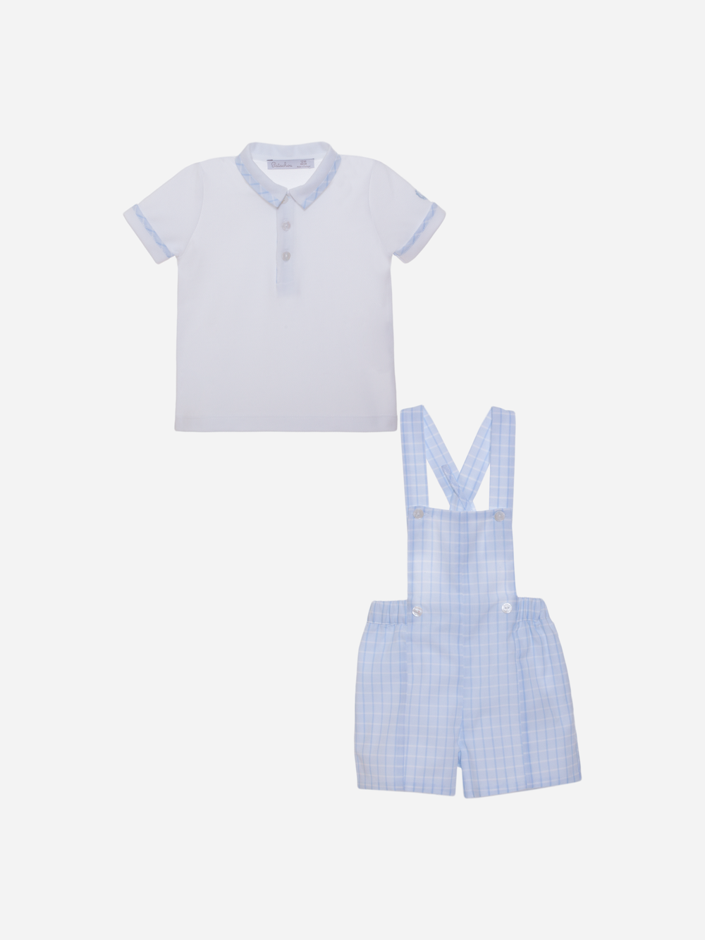 White and blue plaid set