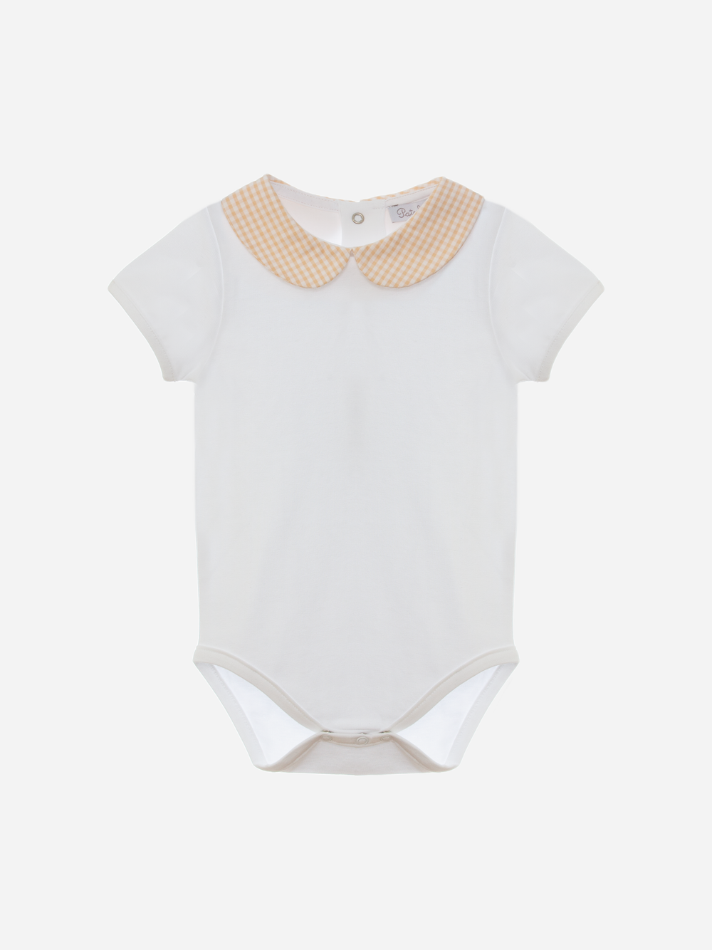 White cotton baby boy body with checkered round collar