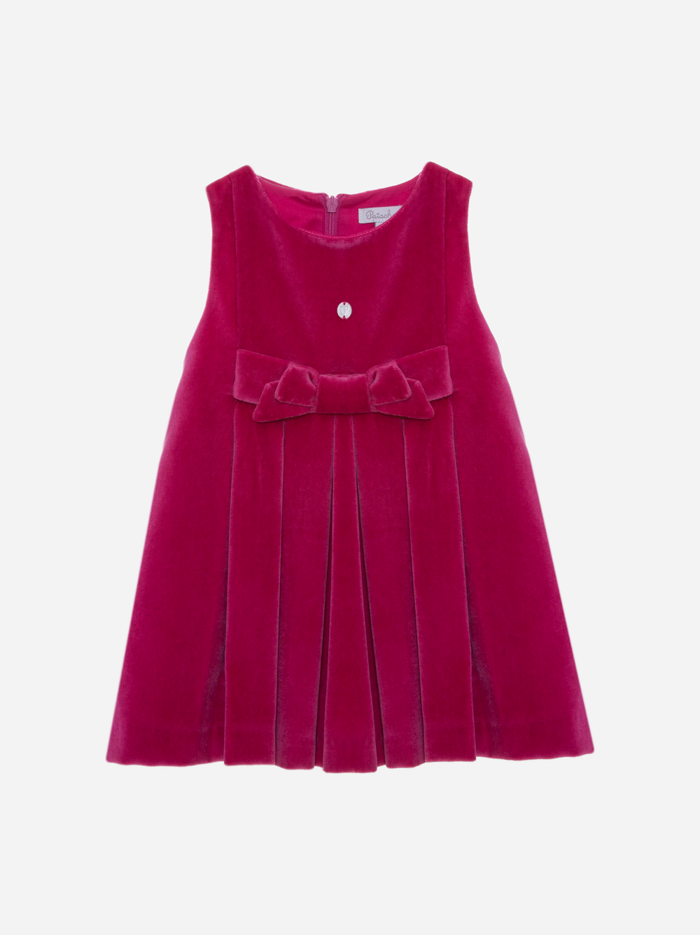 Vestido de peito em veludo rosa fúschia