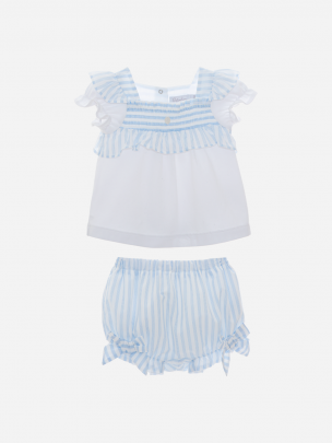 White Jersey and Blue Stripes Set