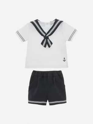 White and Navy Piquet Set