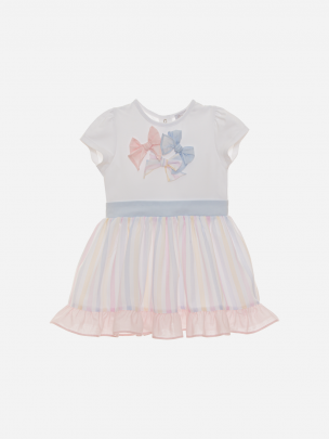 White Jersey and Multicolour Satin Dress