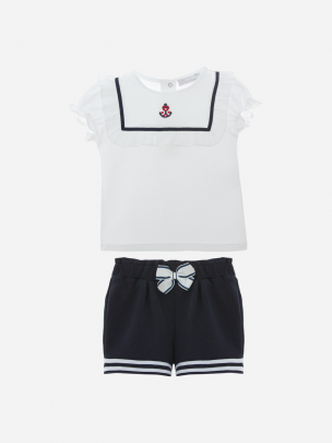White and Navy Jersey Set
