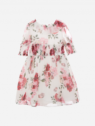 White Floral Chiffon Dress