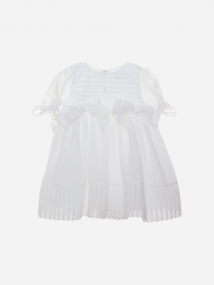 Vestido branco de manga curta com laços