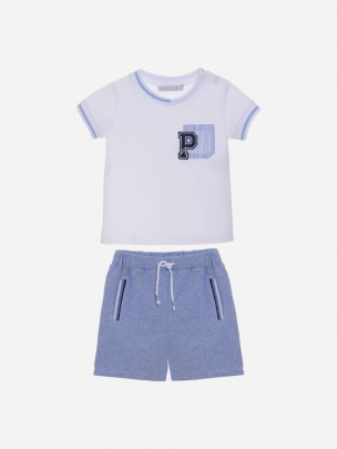 White and blue shorts set