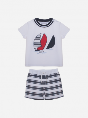 White and navy blue boys set