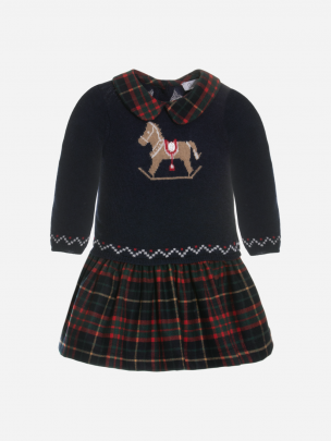 Navy Blue and tartan knit dress