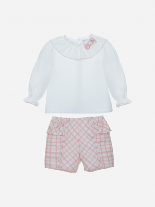 White and pink check set