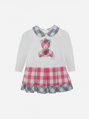 Ecru and check jersey dress