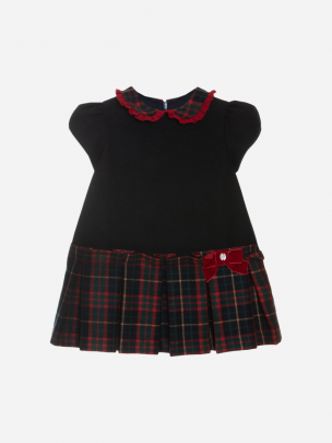 Navy Blue twill and tartan dress