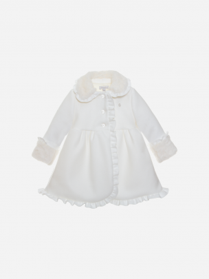Ecru twill and fur coat