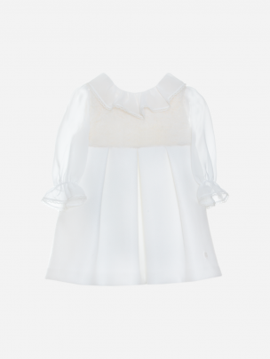 Ecru chiffon and fur dress