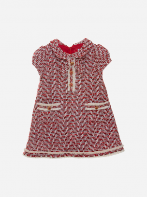 Red and ecru twill dress