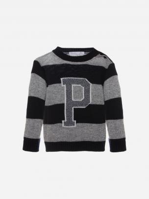 Marine and grey striped knit sweater