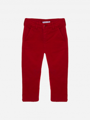 Red straight leg pants