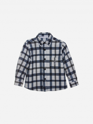 Camisa em flanela xadrez marinho e cinza
