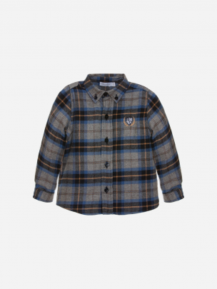 Camisa em vaiela xadrez cinza e camel