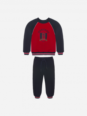 Marine and red cotton fleece set