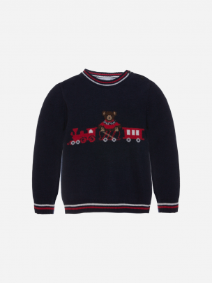 Marine train bear knit sweater