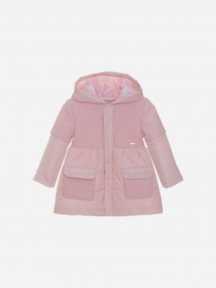 Pink microfibre and bouclé raincoat