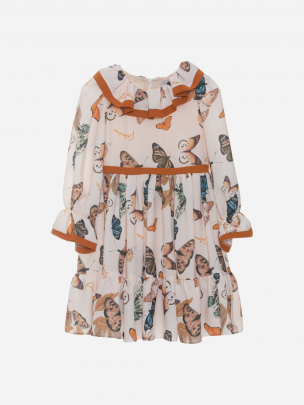 Beige butterfly print dress