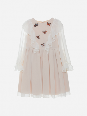 Beige butterfly embroidery dress