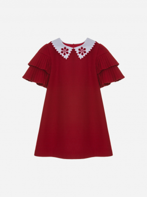 Red floral embroidered dress