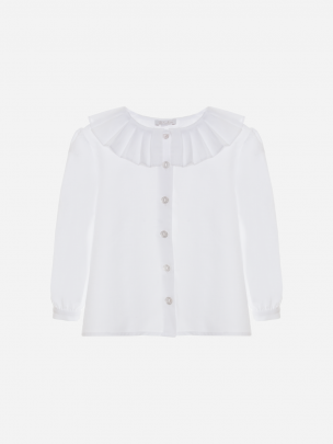 Blusa em vaiela branca com gola plissada