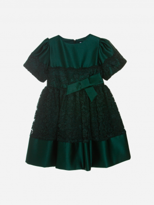 Dark Green satin and lace dress