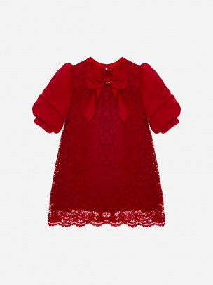 Red lace and crepe dress