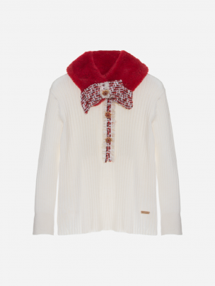 Ivory and red knit sweater