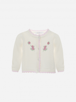 Ecru knit cardy with flowers