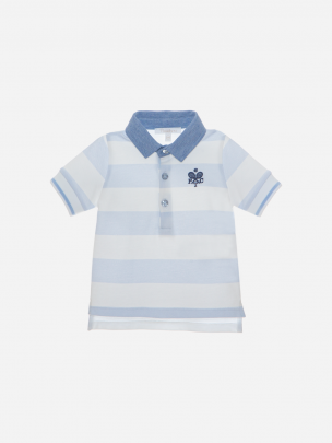 Boys polo with blue and white stripes