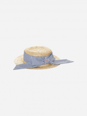 Straw hat with printed bow