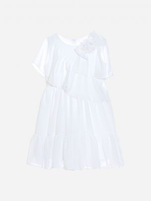 Vestido ecru em chiffon com flores