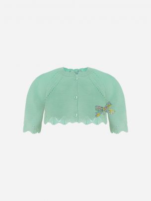 Aqua green cardigan with bow