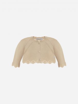 Beige knitted coat for baby girl
